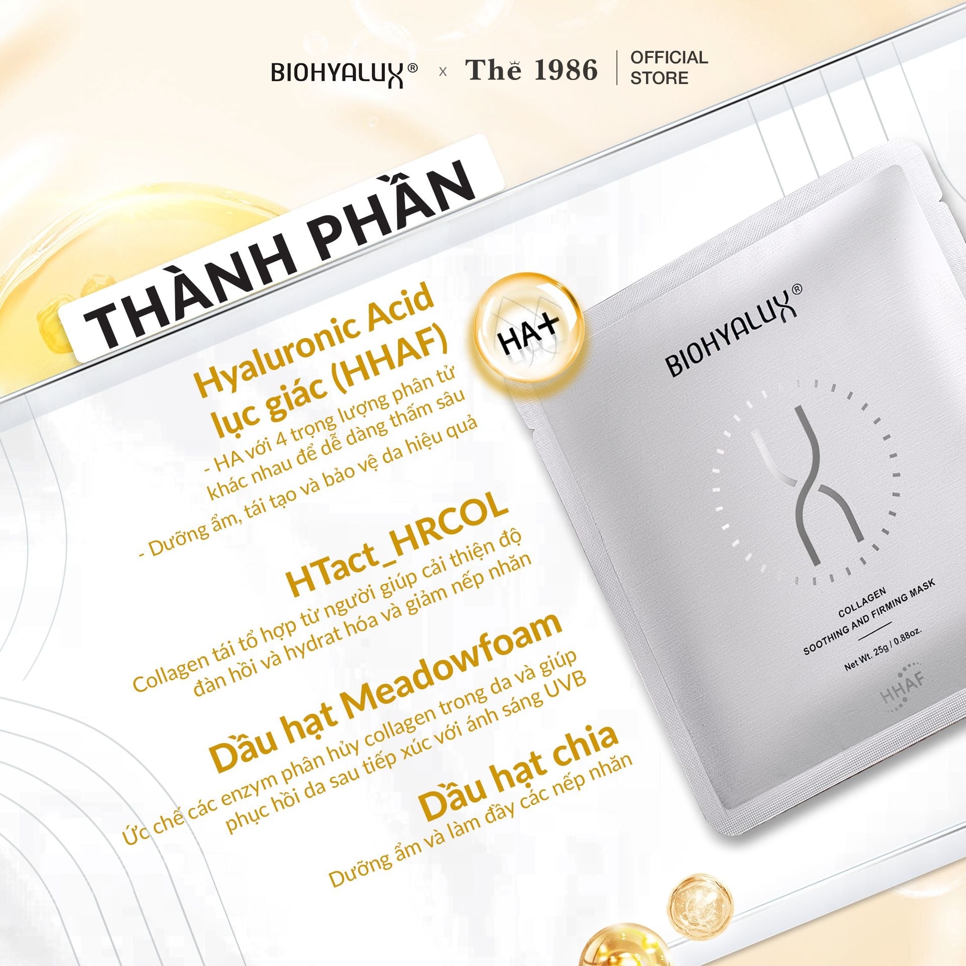  Mặt Nạ Collagen Tái Tổ Hợp Biohyalux Collagen Soothing and Firming Mask 25g 