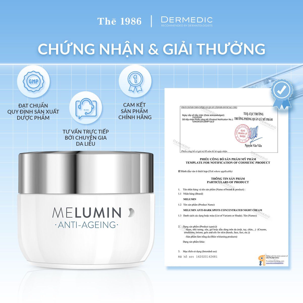  Kem dưỡng ban đêm làm sáng và đều màu da MELUMIN Anti-Dark Spots Concentrated Night Cream 55g 