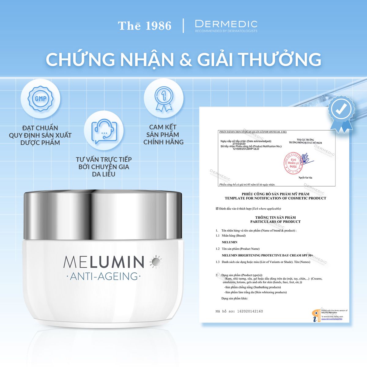  Kem dưỡng ban ngày làm sáng và đều màu da MELUMIN Brightening Protective Day Cream SPF 50+ 50g 