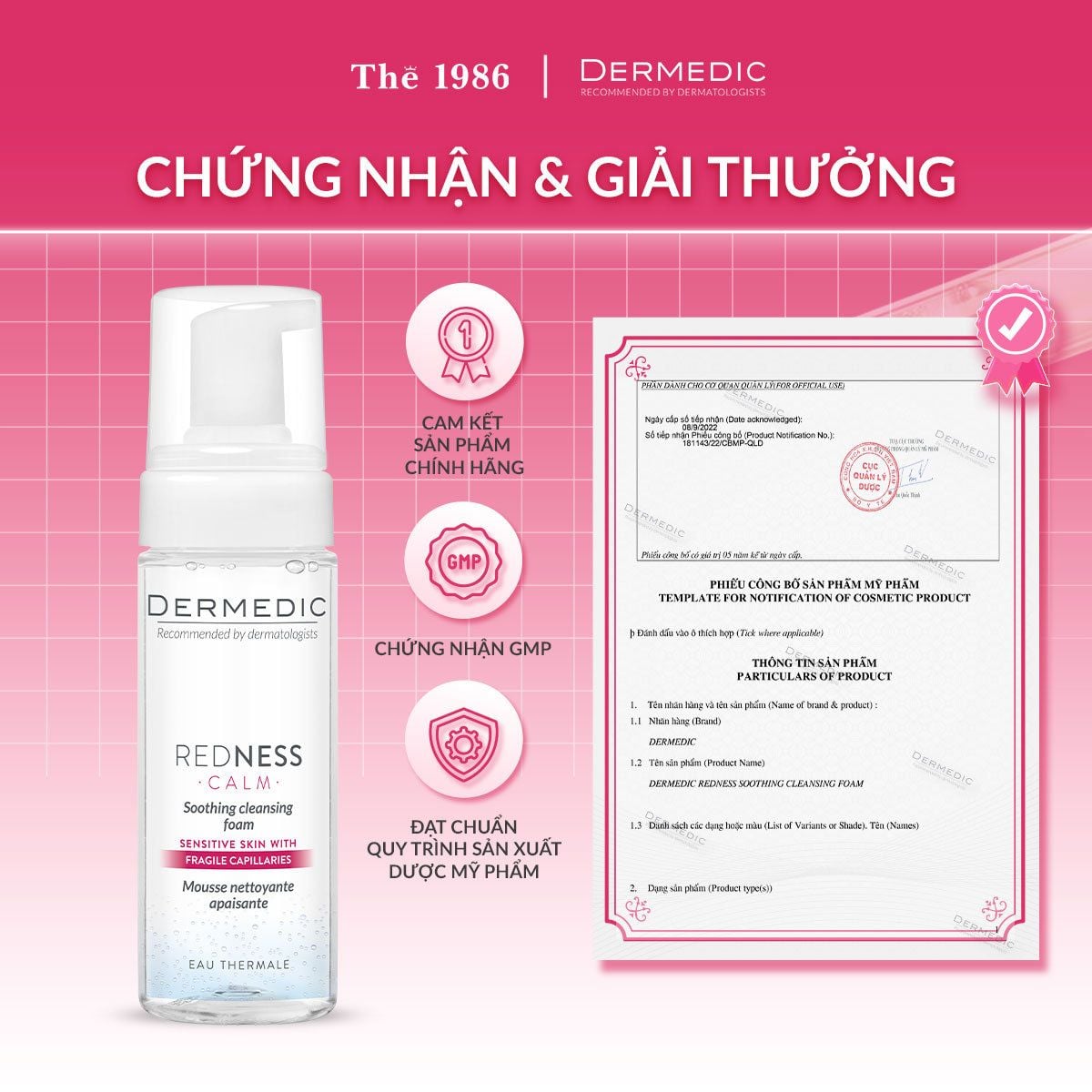  Bọt rửa mặt dành cho da nhạy cảm dễ kích ứng Dermedic Redness Calm Soothing cleansing foam 170ml 