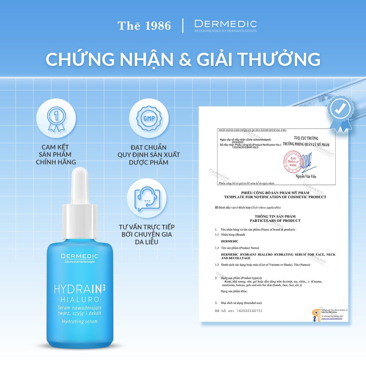  Serum cấp nước dành cho da khô HYDRAIN3 HIALURO Hydrating Serum For Face Neck And Decolltage 30ml 