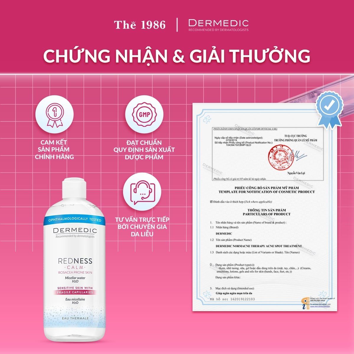  Nước tẩy trang, rửa mặt dành cho da nhạy cảm, mẩn đỏ Dermedic Redness Micellar water 500ml 