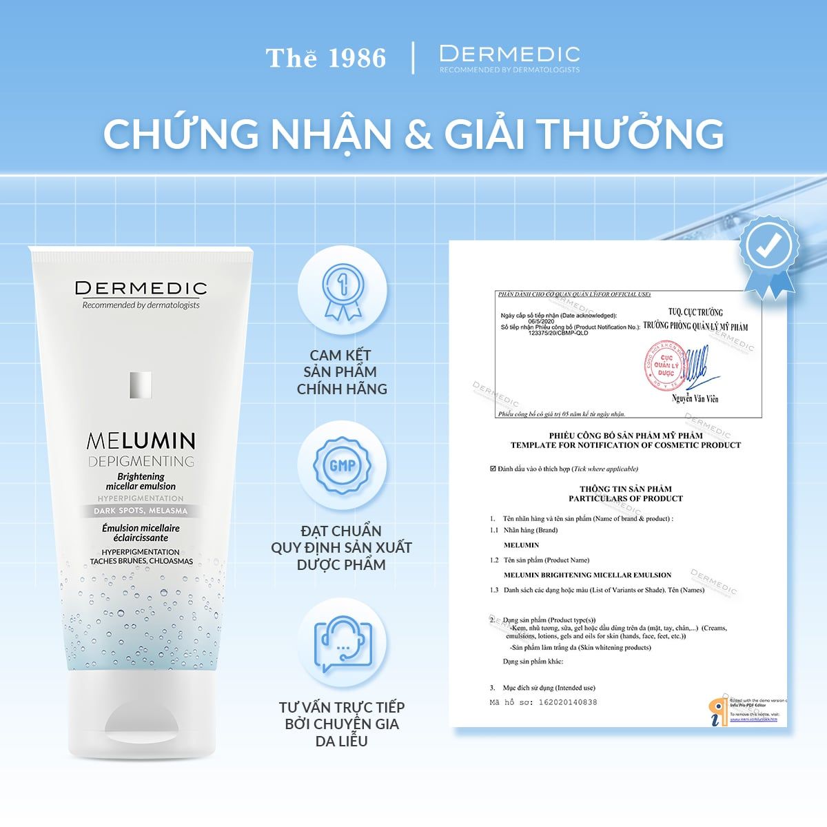  Gel rửa mặt dưỡng trắng da MELUMIN Brightening Micellar Emulsion 200ml 