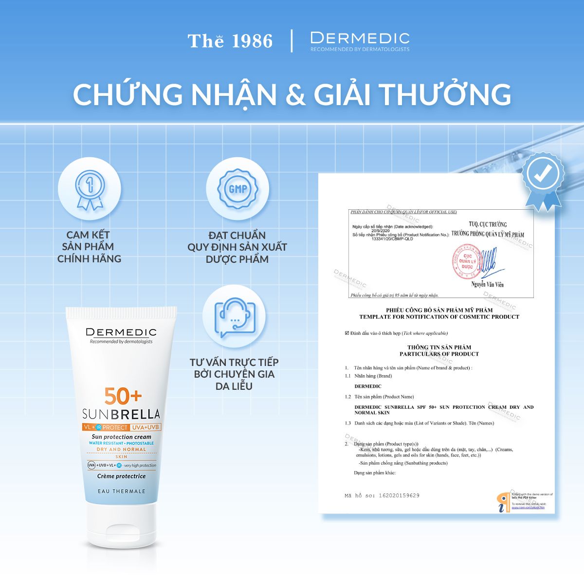  Kem chống nắng dành cho da khô thiếu nước SUNBRELLA SPF 50+ Sun Protection Cream Dry And Normal Skin 50g 