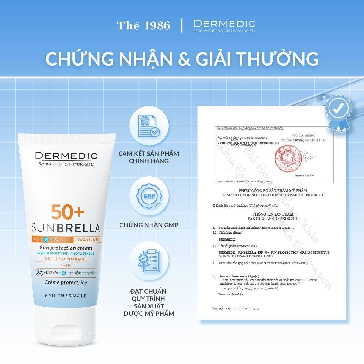  Kem chống nắng cho da nhiễm corticoid SUNBRELLA SPF50+ Sun Protection Cream Skin With Fragile Capillaries 50g 