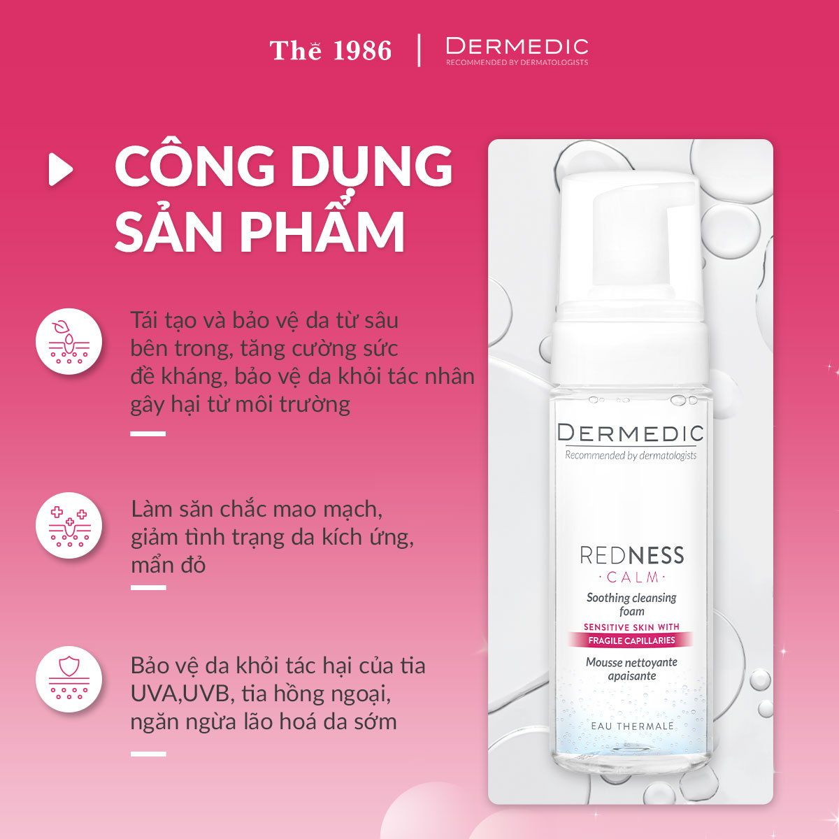  Bọt rửa mặt dành cho da nhạy cảm dễ kích ứng Dermedic Redness Calm Soothing cleansing foam 170ml 