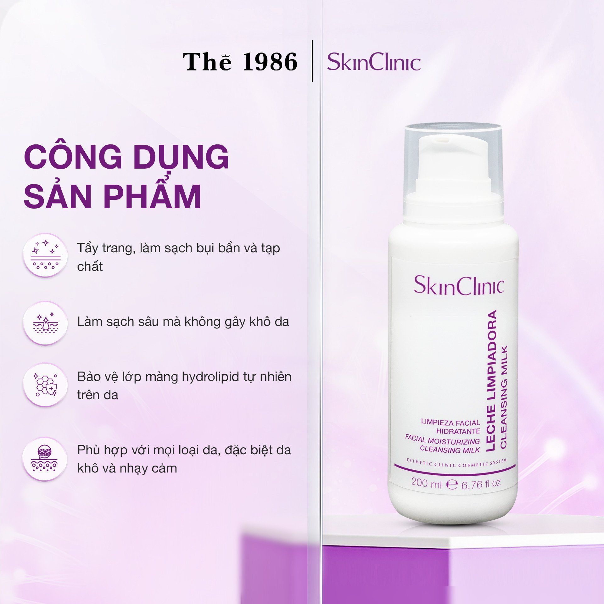  Sữa rửa mặt không tạo bọt Skinclinic Cleansing Milk 