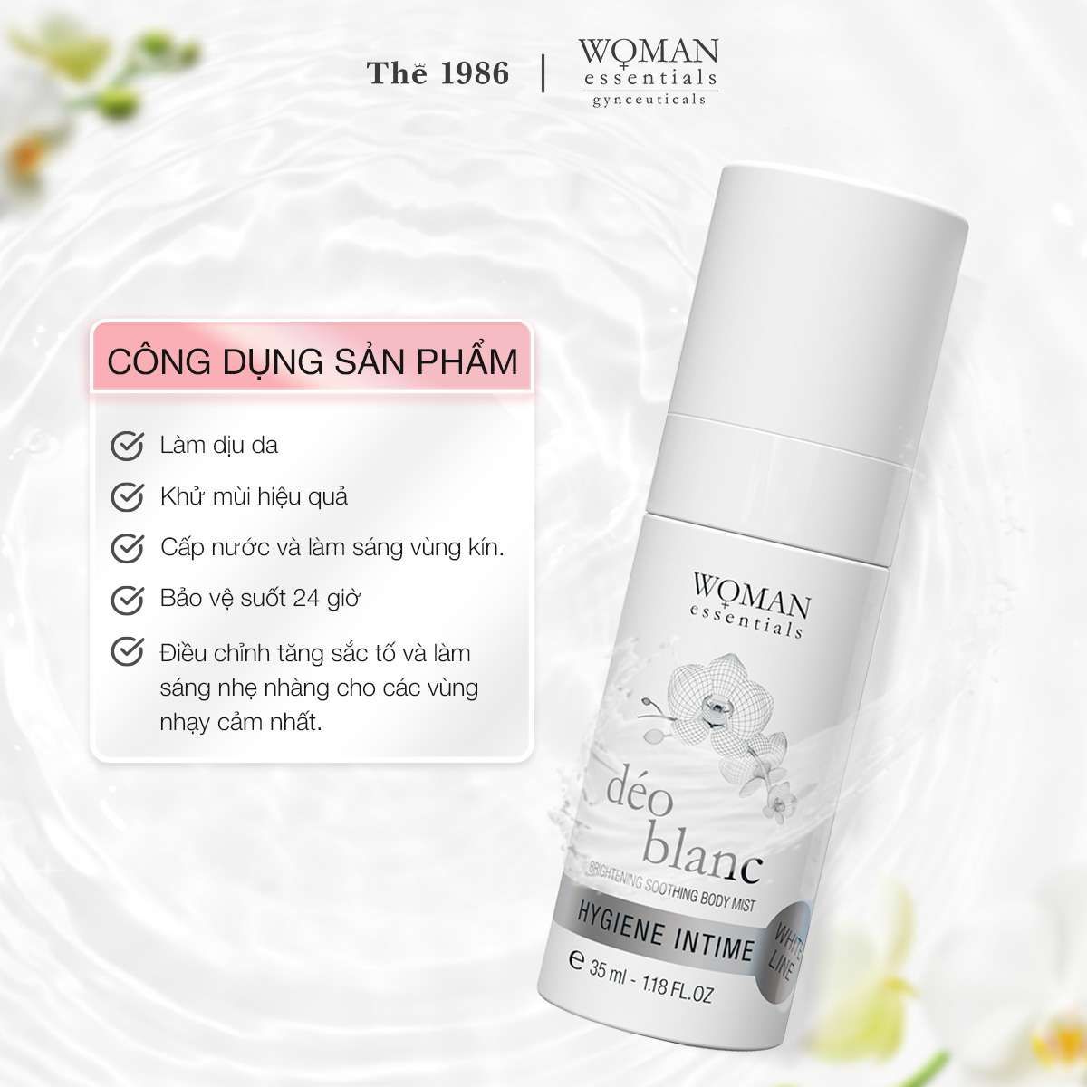  Xịt khử mùi, làm dịu và dưỡng trắng sáng vùng kín Déo Blanc 35ml 
