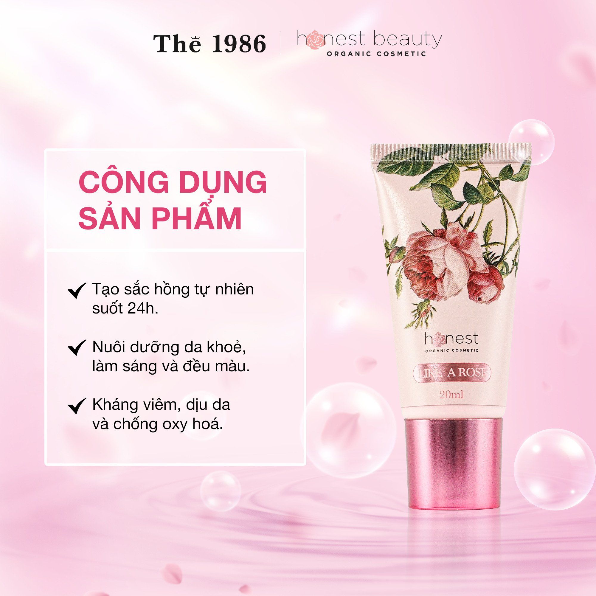  Kem dưỡng tạo má hồng Honest Beauty Like A Rose 20ml 
