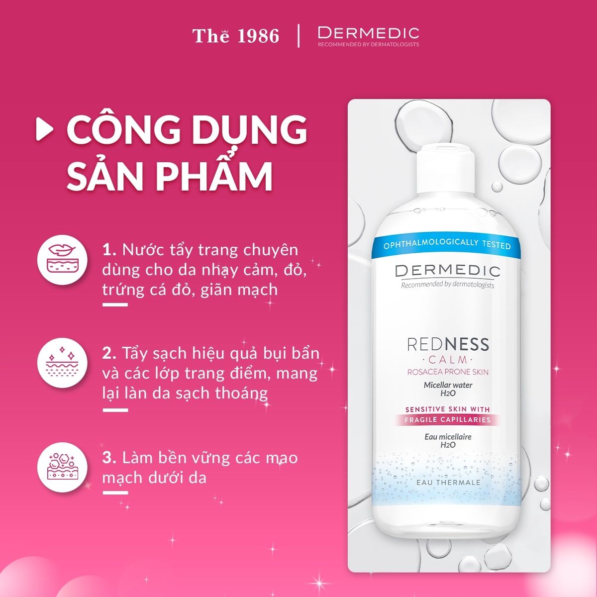  Nước tẩy trang, rửa mặt dành cho da nhạy cảm, mẩn đỏ Dermedic Redness Micellar water 500ml 