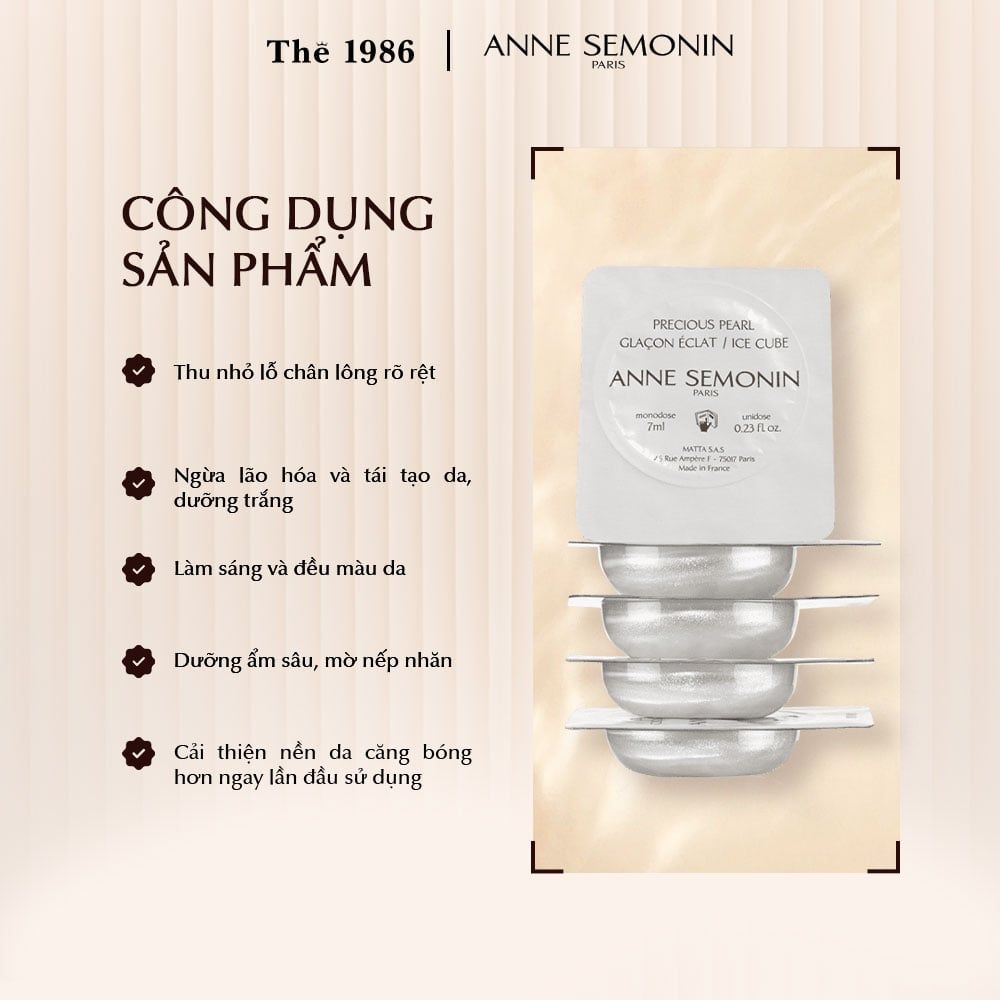  Serum băng dưỡng ẩm, sáng da, thu nhỏ lỗ chân lông Precious pearl ice cube - Anne Semonin 7ml (1 VIÊN) 