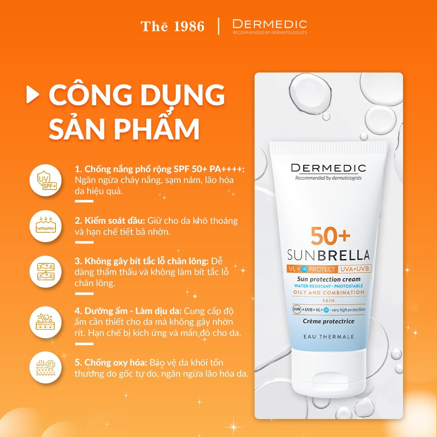  Kem chống nắng dành cho da dầu SUNBRELLA Sun Protection Cream Oily and Combination Skin SPF 50+ (50g) 