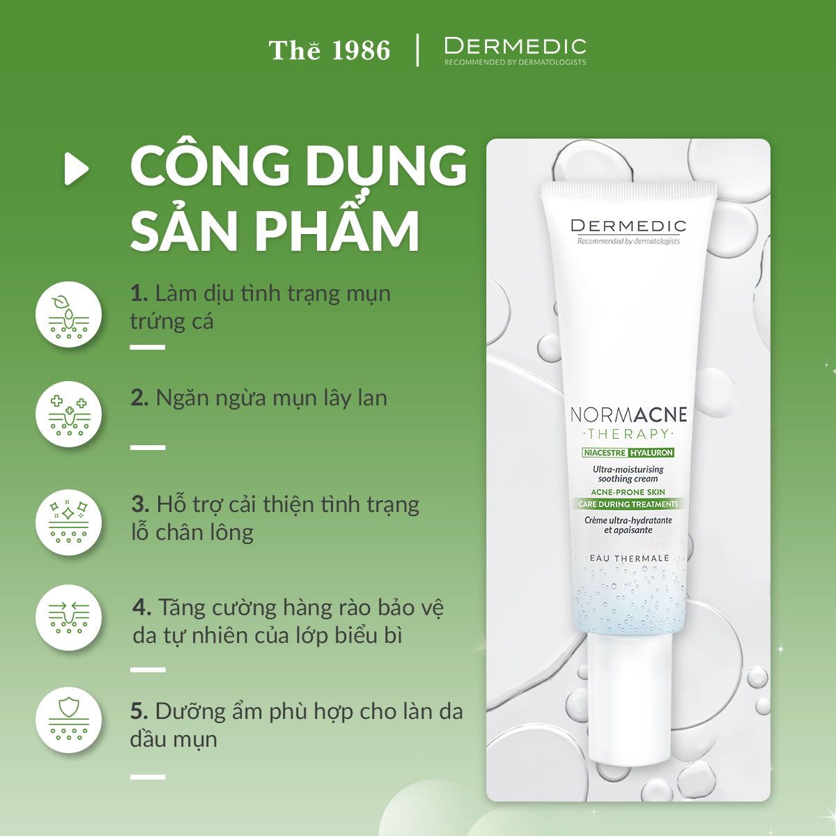  Kem dưỡng Dermedic cho da dầu mụn NORMACNE THERAPY Utra-moisturing Soothing Cream Acne porone skin 40ml 