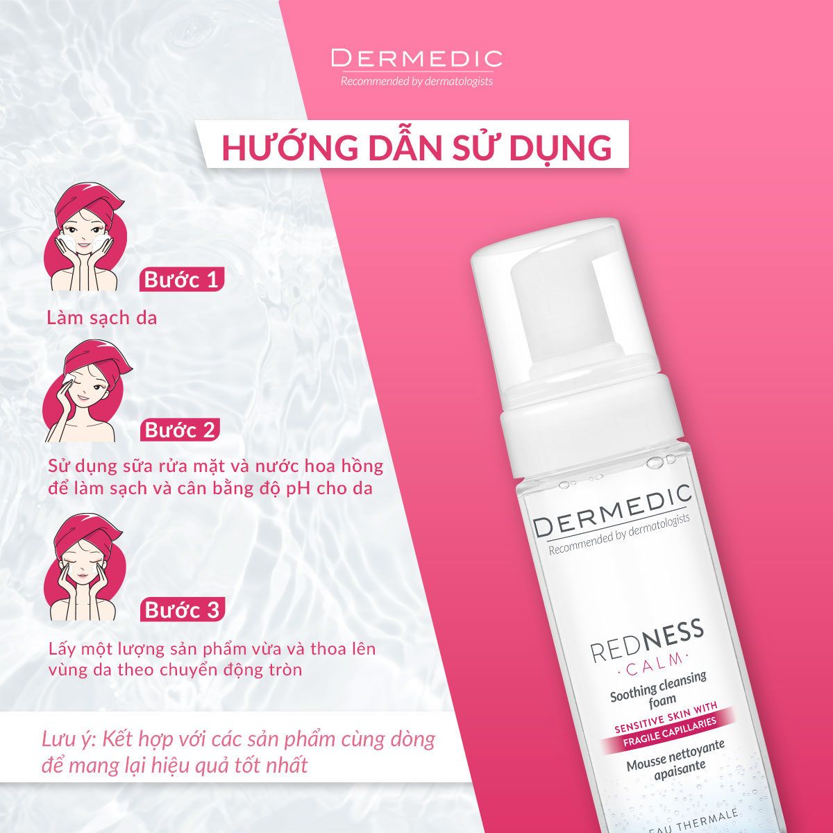  Bọt rửa mặt dành cho da nhạy cảm dễ kích ứng Dermedic Redness Calm Soothing cleansing foam 170ml 
