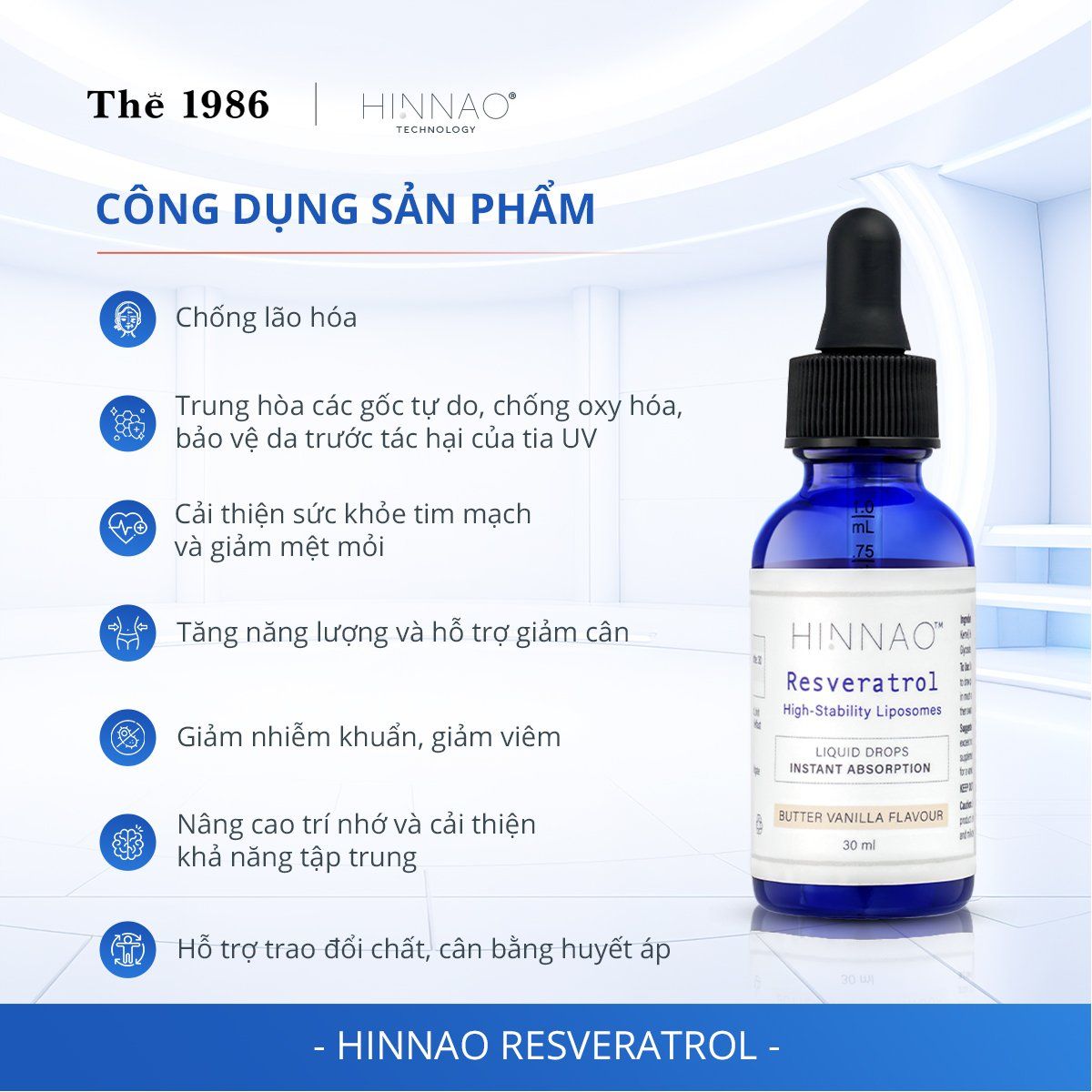  Thực phẩm bổ sung dạng ngậm chống lão hóa, chống oxy hóa HINNAO Resveratrol 