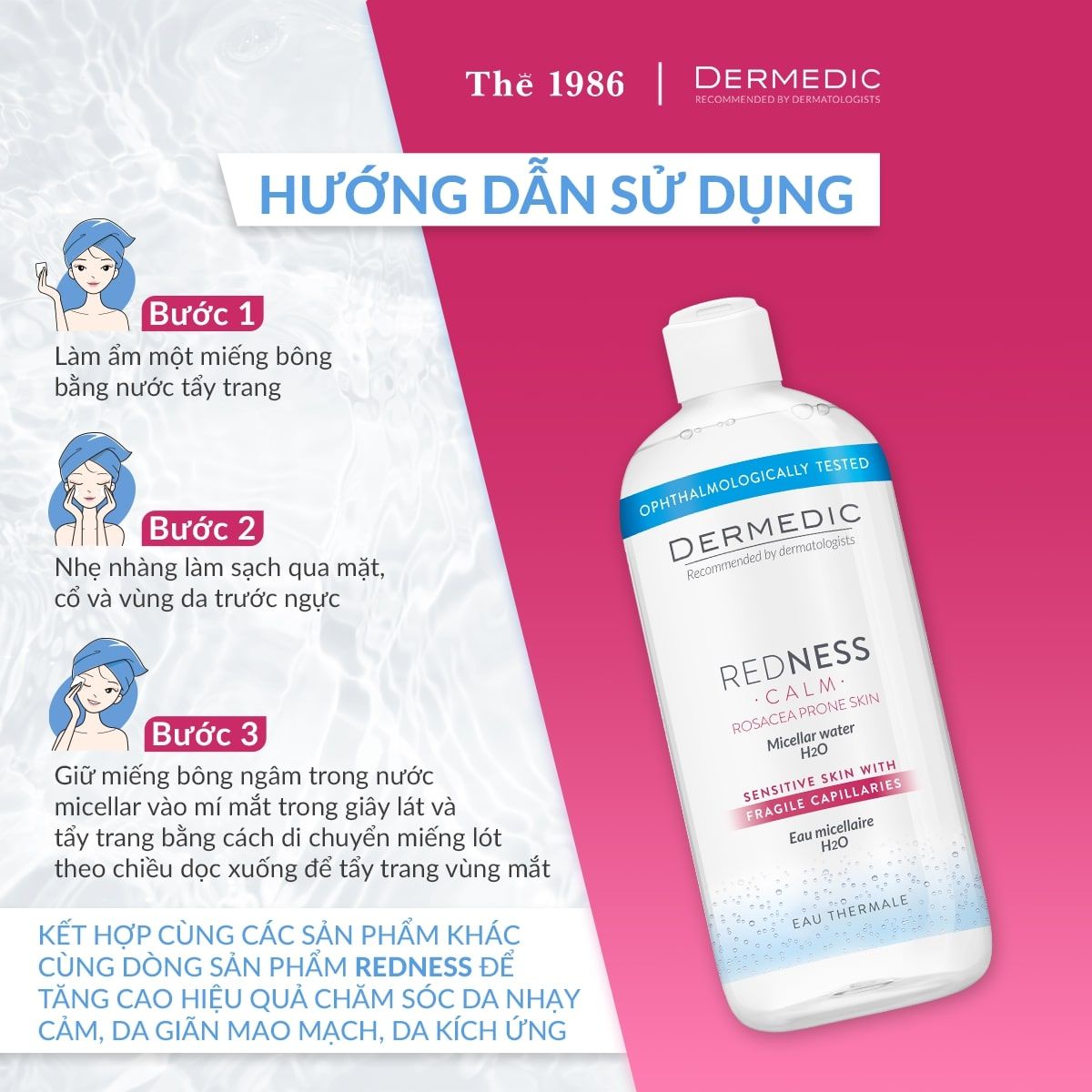  Nước tẩy trang, rửa mặt dành cho da nhạy cảm, mẩn đỏ Dermedic Redness Micellar water 500ml 