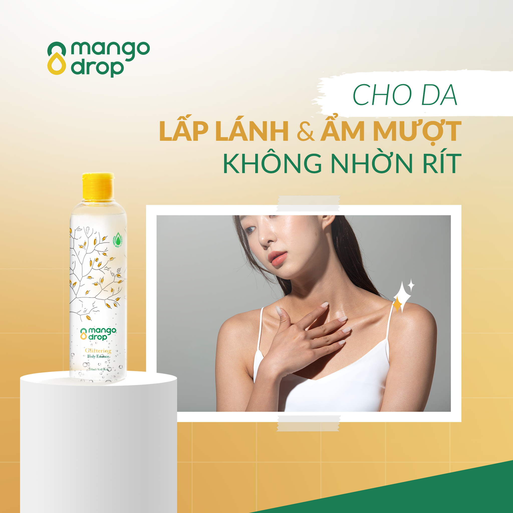  Tinh chất dưỡng da ẩm mượt, căng bóng tức thì Mango Drop Glittering Body Essence 250ml 