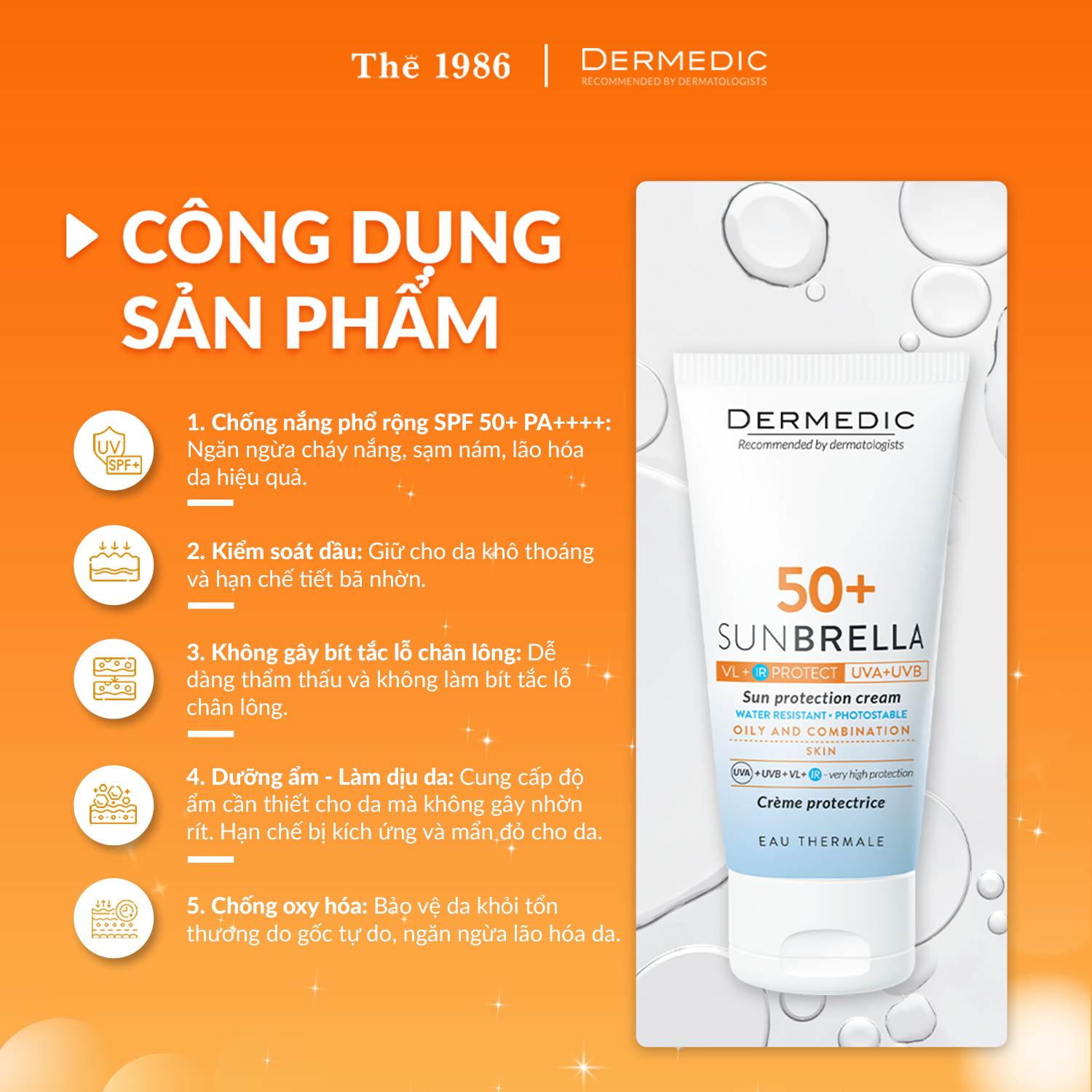  Kem chống nắng dành cho da khô thiếu nước SUNBRELLA SPF 50+ Sun Protection Cream Dry And Normal Skin 50g 