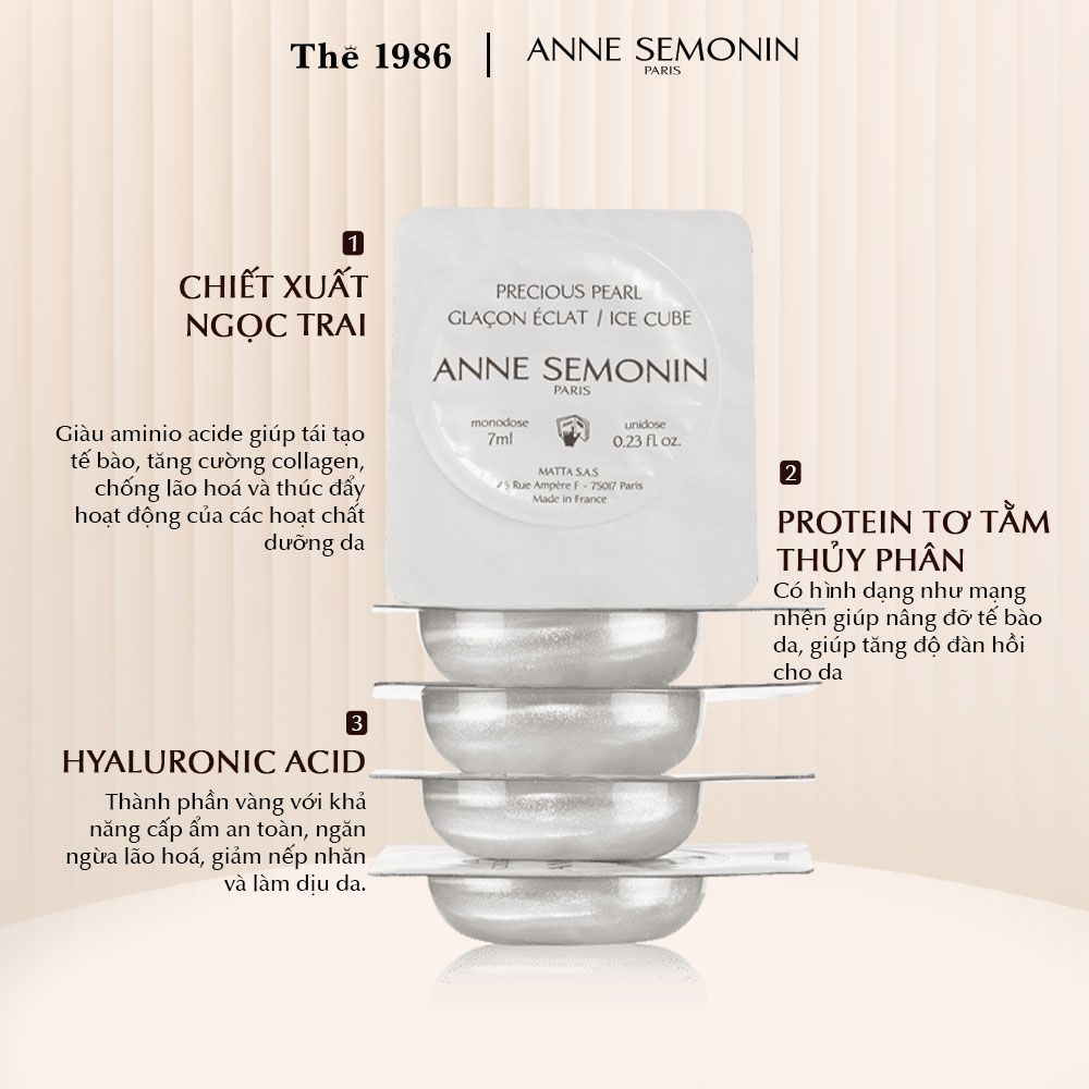  Serum băng dưỡng ẩm, sáng da, thu nhỏ lỗ chân lông Precious pearl ice cube - Anne Semonin 7ml (1 VIÊN) 