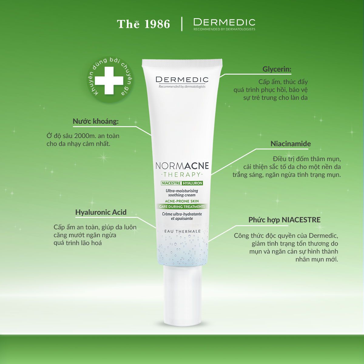  Kem dưỡng Dermedic cho da dầu mụn NORMACNE THERAPY Utra-moisturing Soothing Cream Acne porone skin 40ml 