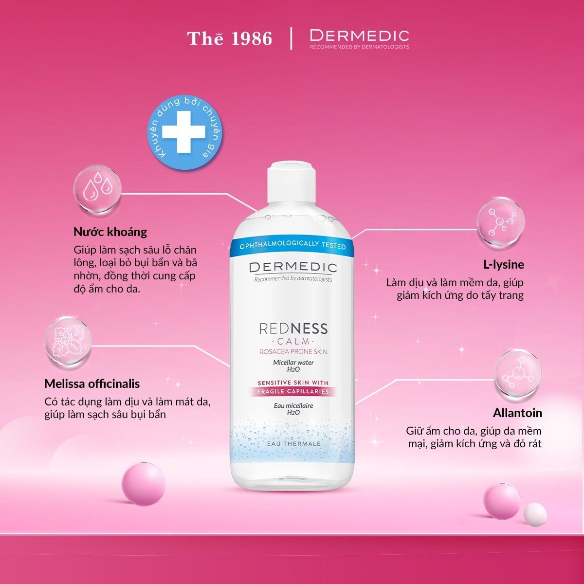  Nước tẩy trang, rửa mặt dành cho da nhạy cảm, mẩn đỏ Dermedic Redness Micellar water 500ml 