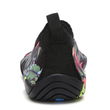  Giày đi biển họa tiết hoa mùa hè nền đen - Adult aqua shoes - SA051-02 