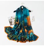  Khăn Lụa Họa Tiết Hươu và Rừng Xanh - Kích thước 180 * 90cm 