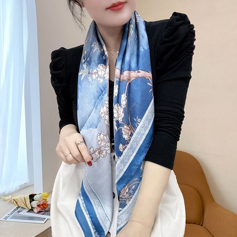  Khăn Lụa Vuông Hoa Văn Thanh Lịch - Phụ Kiện Gemyth, size 90 * 90cm 