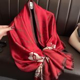  Khăn Lụa Họa Tiết Hoa Văn Đỏ Đô - Kích thước 180 * 90cm 