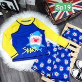  Đồ bơi tay dài cho bé trai 2 lớp họa tiết cá mập dễ thương 