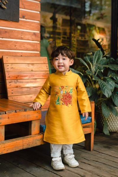  Áo dài bé trai thêu hoa cúc chất vải mềm mại AD05 _ Beekids 
