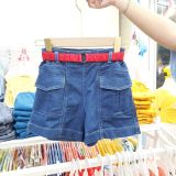  Quần jean short bé gái chất jean denim mềm mại phối dây thắt lưng sành điệu 