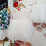  Đầm công chúa cho bé đi tiệc viền bèo đính ngọc trai xinh xắn 