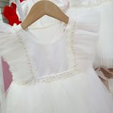  Đầm công chúa cho bé đi tiệc viền bèo đính ngọc trai xinh xắn 