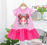  D37 _ Đầm thun bé gái đuôi cá họa tiết cô gái đeo mắt kính dễ thương _ Beekids 