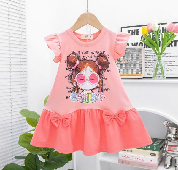  D37 _ Đầm thun bé gái đuôi cá họa tiết cô gái đeo mắt kính dễ thương _ Beekids 