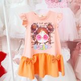  D37 _ Đầm thun bé gái đuôi cá họa tiết cô gái đeo mắt kính dễ thương _ Beekids 