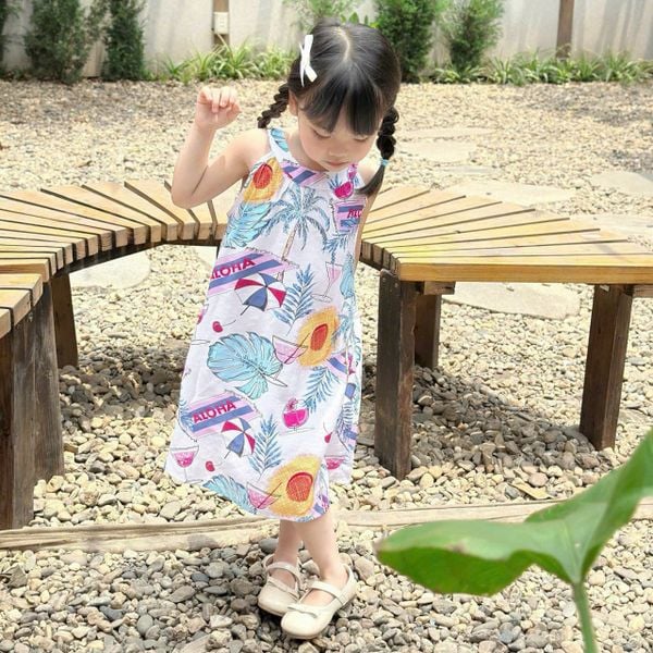 D38 _ Đầm hè bé gái hạo iết biển cây lá đáng yêu _ Beekids 