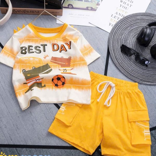  DB18 _ Bộ thun bé trai họa tiết cá sấu in chữ siêu ngầu _ Beekids 