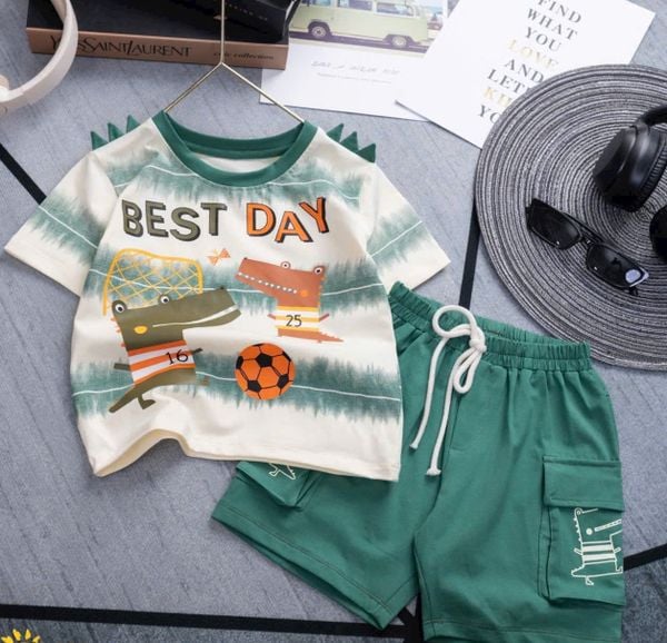  DB18 _ Bộ thun bé trai họa tiết cá sấu in chữ siêu ngầu _ Beekids 