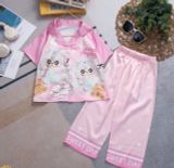  DB19 _ Bộ Pijama bé gái quần dài chất lụa mềm mát hình con mèo đáng yêu _ Beekids 