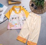  DB19 _ Bộ Pijama bé gái quần dài chất lụa mềm mát hình con mèo đáng yêu _ Beekids 