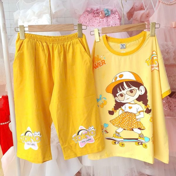  DB40 _ Bộ thun lửng bigsize bé gái từ 50kg đến 65kg hình Cô gái đáng yêu _ Beekids 