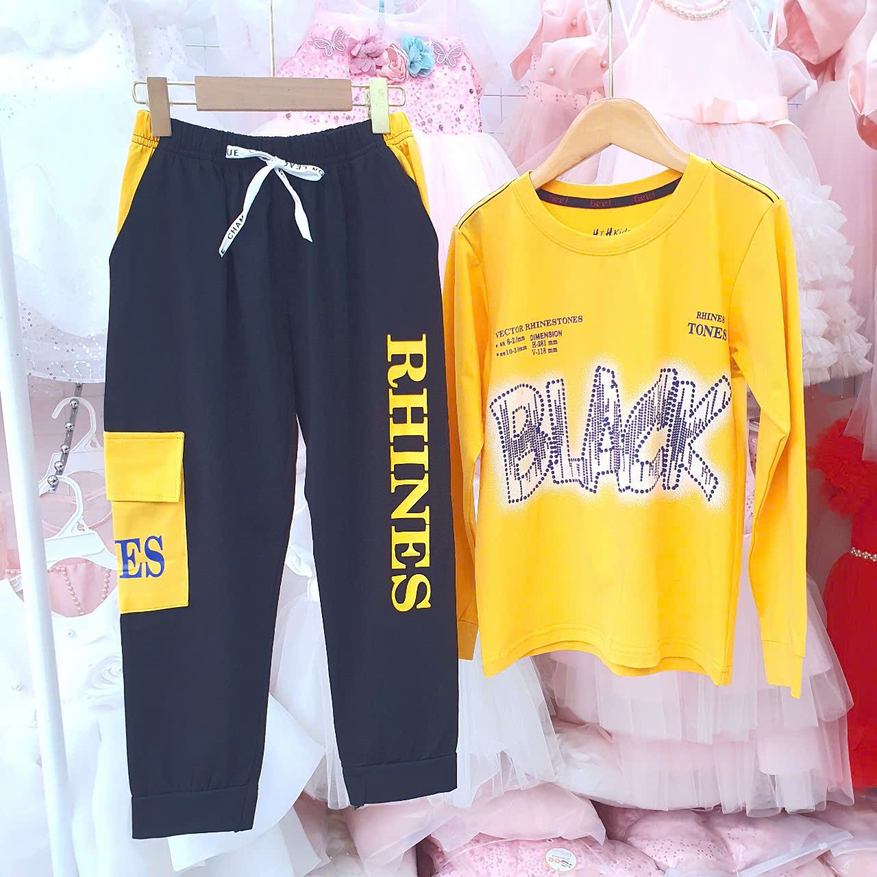  DB41 _ Bộ thun dài tay bé trai mặc ngủ in chữ Black sành điệu _ Beekids 