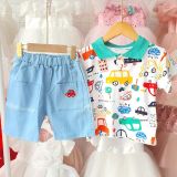  S42 _ Bộ bé trai áo cổ trụ in hình ô tô phối quần jean denim mềm mại _ Beekids 