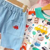  S42 _ Bộ bé trai áo cổ trụ in hình ô tô phối quần jean denim mềm mại _ Beekids 