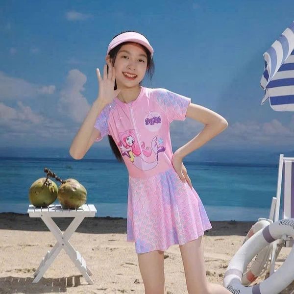  BB12 _ Đồ bơi bé gái liền thân dáng váy họa tiết nàng tiên cá dễ thương _ Beekids 