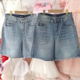  Q26 _ Quần jean ngố lưng cao thêu nơ chất jean mềm mại cho Bé và Mẹ _ Beekids 