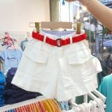  Quần jean short bé gái chất jean denim mềm mại phối dây thắt lưng sành điệu 