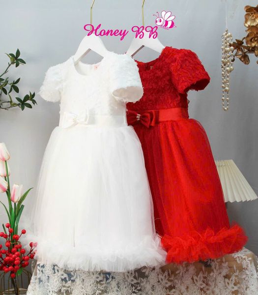  Đầm công chúa phối lưới ren hoa 3D 